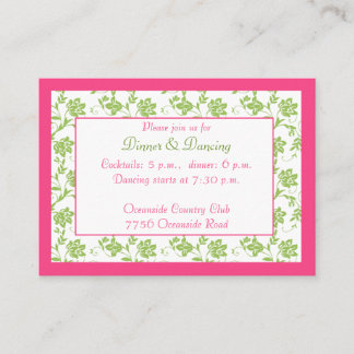 Tarjeta de recepción de boda floral verde rosa