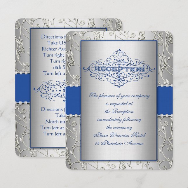 Tarjeta de recepción de boda giratoria azul y plat (Anverso / Reverso)