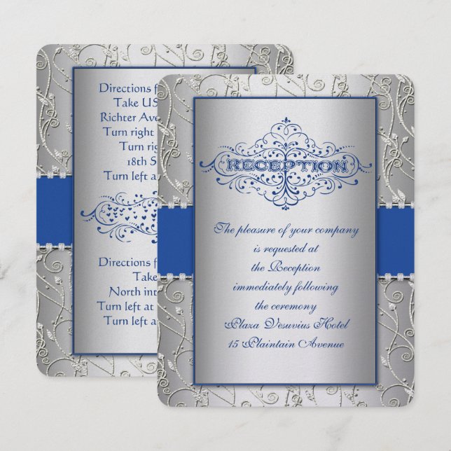 Tarjeta de recepción de boda giratoria azul y plat (Anverso / Reverso)