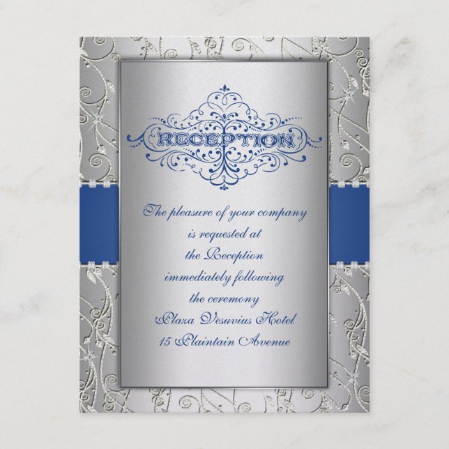 Tarjeta de recepción de boda giratoria azul y plat (Anverso)