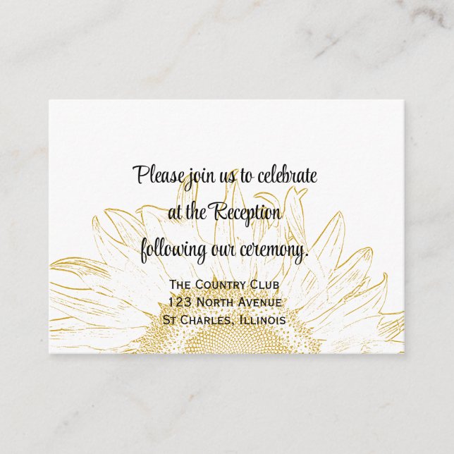 Tarjeta de recepción de boda gráfica con girasol (Anverso)