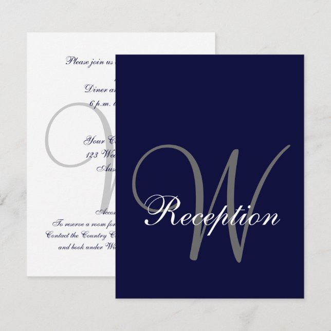Tarjeta de recepción de boda gris azul marino (Anverso / Reverso)