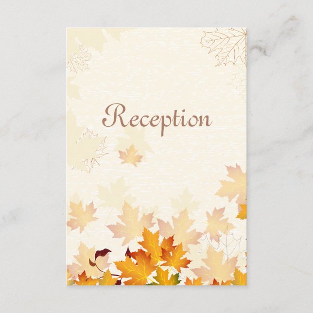 Tarjeta de Recepción de Boda Hojas de Otoño Dorada (Anverso)