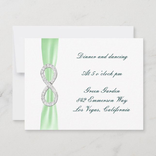 Tarjeta de recepción de boda Infinity Green Diamon (Anverso)