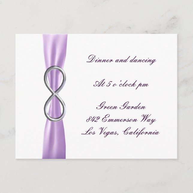 Tarjeta de recepción de boda Infinity Lavanda (Anverso)