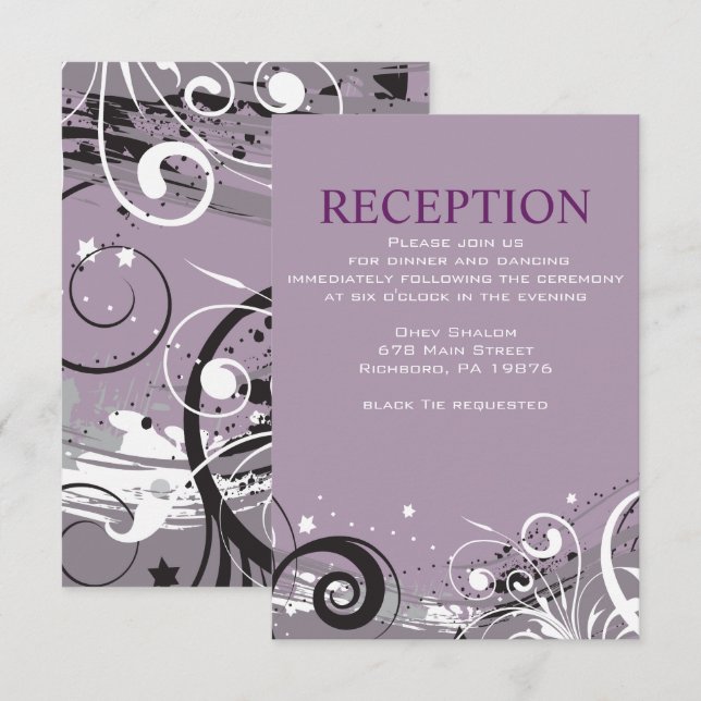 Tarjeta de recepción de boda judía GRAY SWIRLS (Anverso / Reverso)