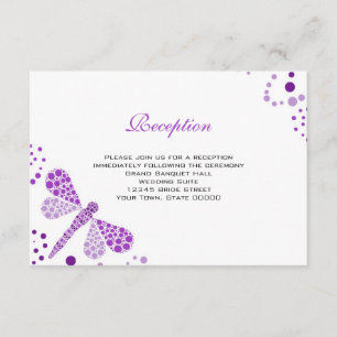 Tarjeta de recepción de boda libélula púrpura y bl