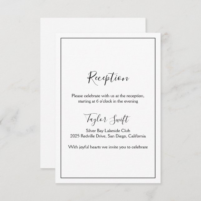 Tarjeta de recepción de boda minimalista (Anverso / Reverso)