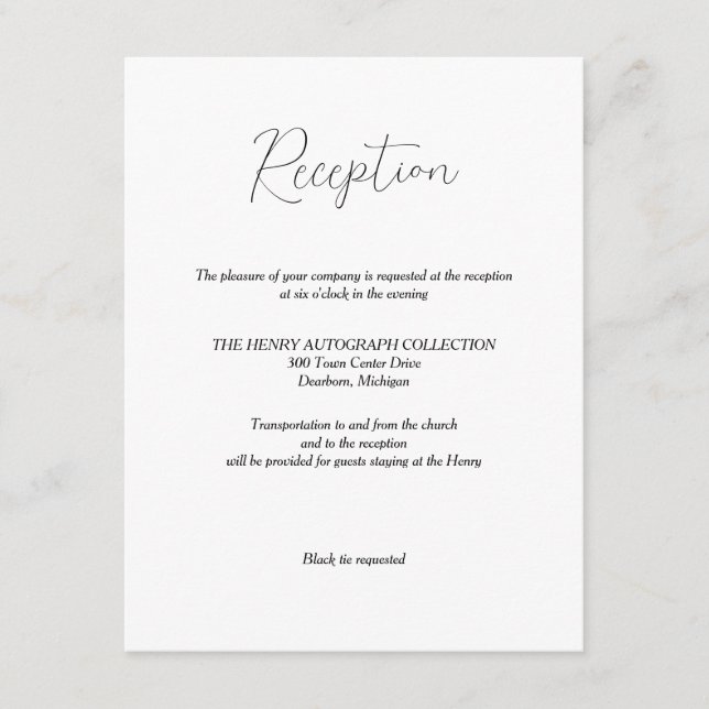 Tarjeta de Recepción de Boda Minimalista en Blanco (Anverso)