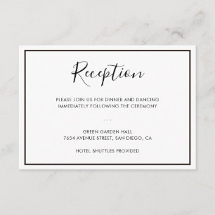 Tarjeta de recepción de boda minimalista en negro 