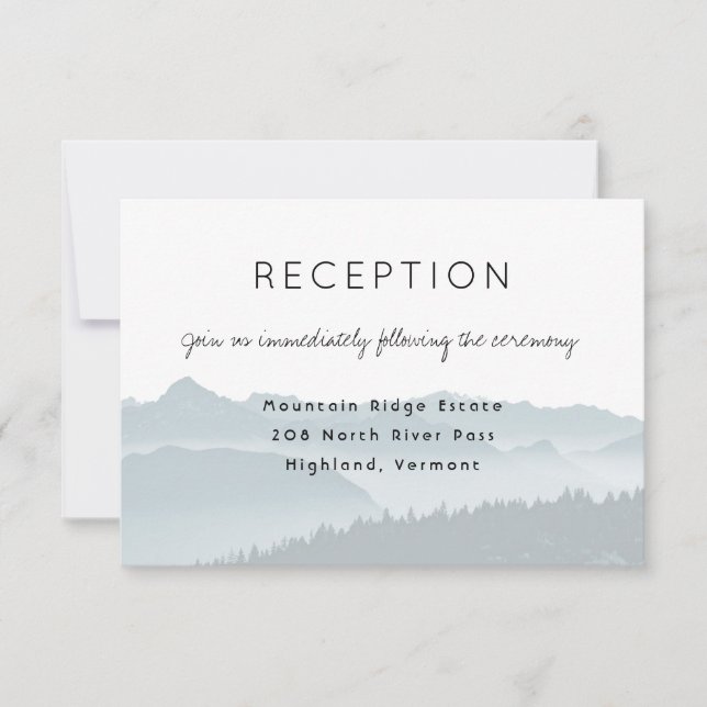 Tarjeta de recepción de boda Misty Mountain Ridge (Anverso)