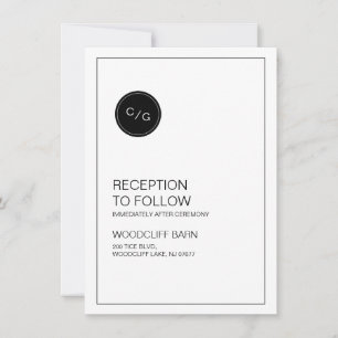 Tarjeta de recepción de boda moderna en blanco y n