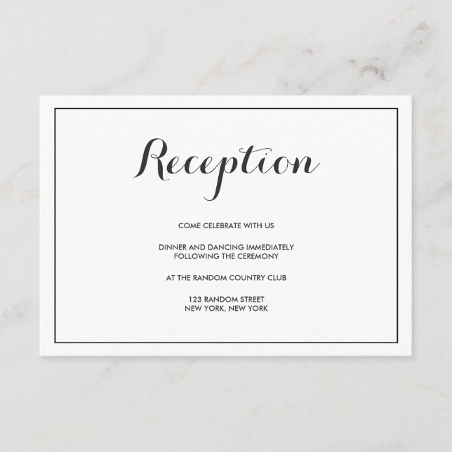 Tarjeta de Recepción de Boda Moderna y Elegante (Anverso)