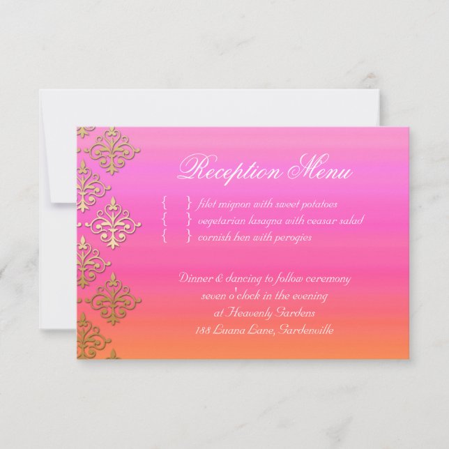 Tarjeta de recepción de boda Naranja rosa indio Da (Anverso)