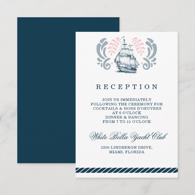 Tarjeta de recepción de boda náutica moderna (Anverso / Reverso)