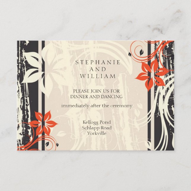 Tarjeta de recepción de boda negra y roja (Anverso)