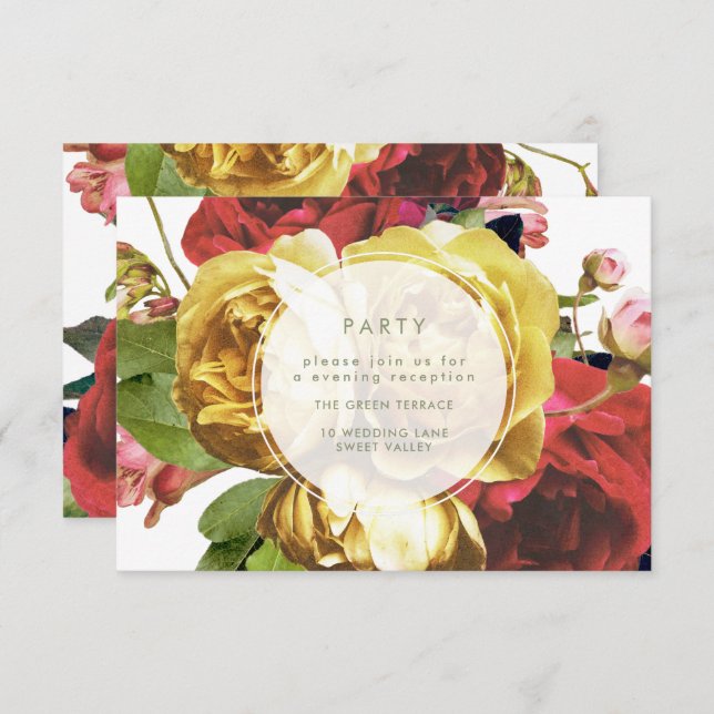 Tarjeta de recepción de boda para Fiestas de jardí (Anverso / Reverso)