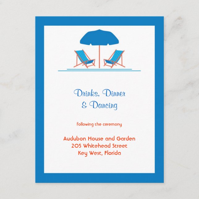 Tarjeta de recepción de boda para tumbonas (Anverso)