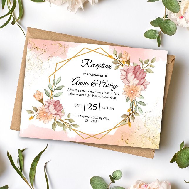 Tarjeta de recepción de boda Peach Watercolor (Subido por el creador)