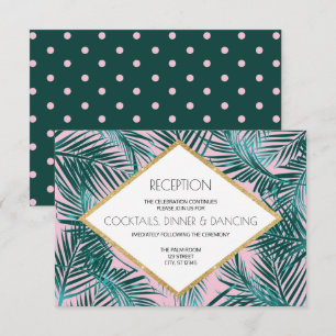 Tarjeta de recepción de boda Pink Palm Deco