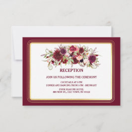 Tarjeta de recepción de boda roja y dorada Marsala