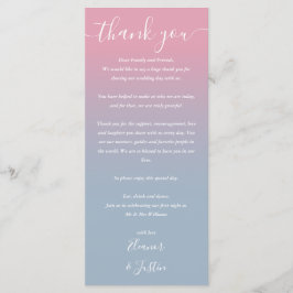 Tarjeta De Recepción De Boda Rosa Y Azul