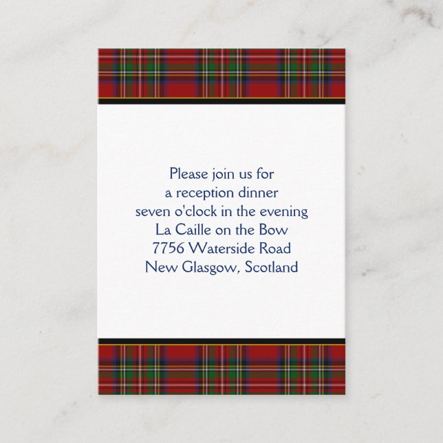 Tarjeta de recepción de boda Royal Stuart Tartán (Anverso)