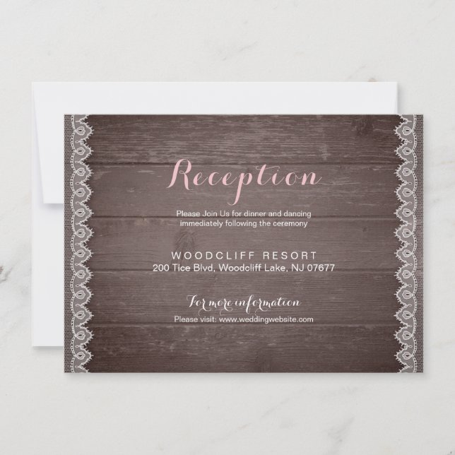 tarjeta de recepción de boda rústica con encaje vi (Anverso)