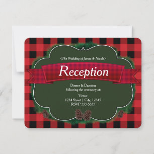 Tarjeta de recepción de boda rústica de cuadros ro