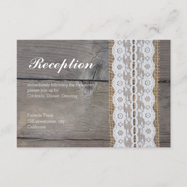 Tarjeta de recepción de boda rústica - ribete de e (Anverso)