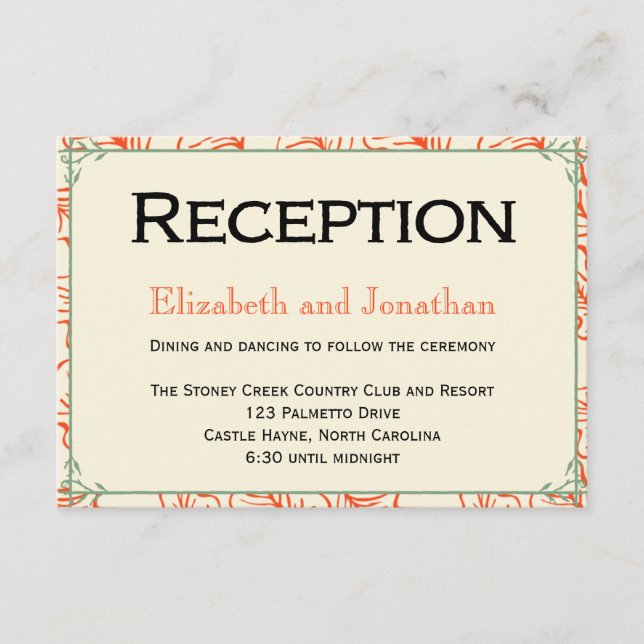 Tarjeta de recepción de boda rústica Verde azulada (Anverso)