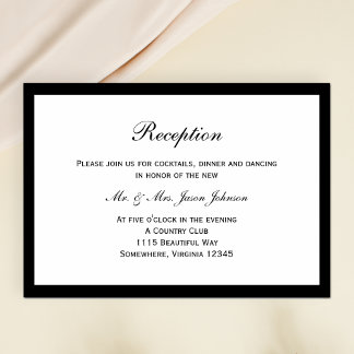 Tarjeta de recepción de boda simple con borde negr