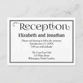 Tarjeta de recepción de boda simple en blanco y ne