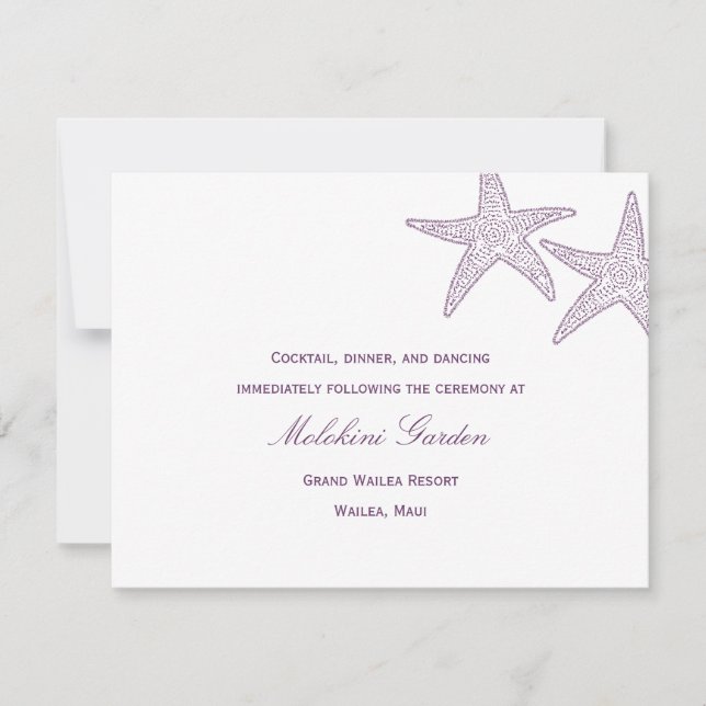 Tarjeta de recepción de boda Starfish - Púrpura (Anverso)