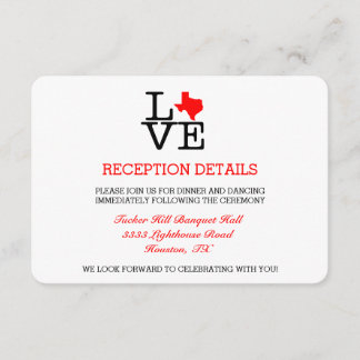 Tarjeta de recepción de boda Texas Love