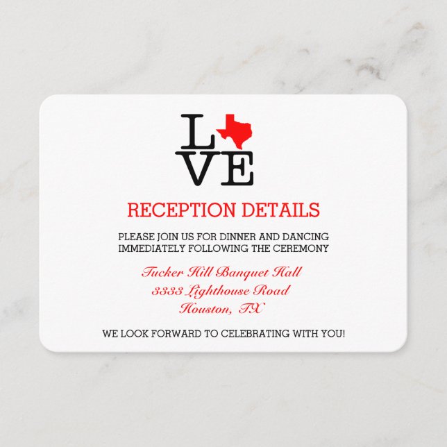 Tarjeta de recepción de boda Texas Love (Anverso)