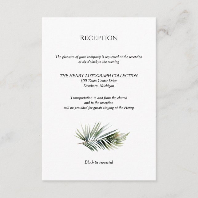Tarjeta de recepción de boda tropical - Diseño bot (Anverso)
