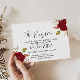 Tarjeta de recepción de boda tropical y romántica