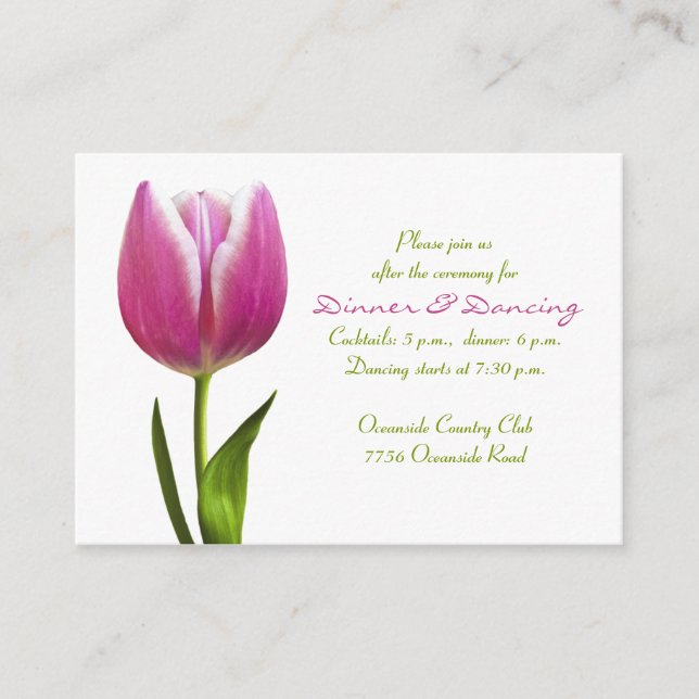 Tarjeta de recepción de boda tulipán rosa (Anverso)
