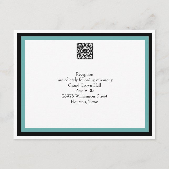 Tarjeta de recepción de boda turquesa (Anverso)