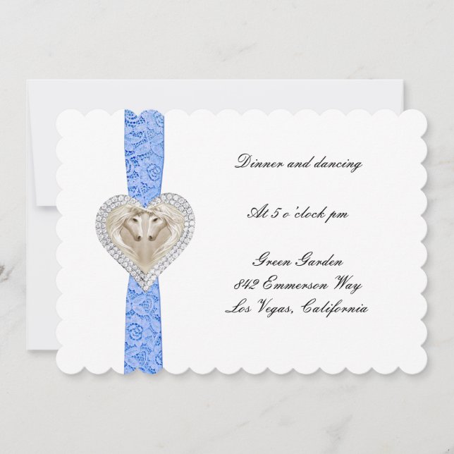 Tarjeta de recepción de boda Unicornio Azul Encaje (Anverso)