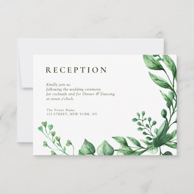 tarjeta de recepción de boda verde follaje de vera (Anverso)