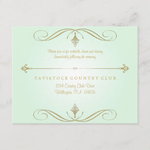 Tarjeta de recepción de boda verde menta y dorado