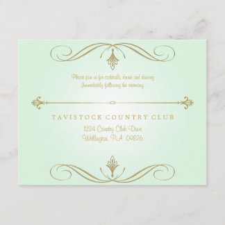 Tarjeta de recepción de boda verde menta y dorado