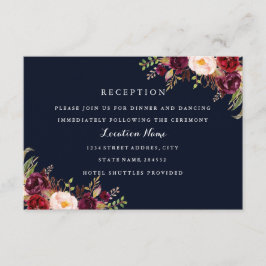 Tarjeta de recepción de bodas con flores de borgoñ