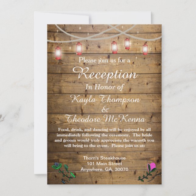 Tarjeta de recepción de bodas con luces de lintern (Anverso)