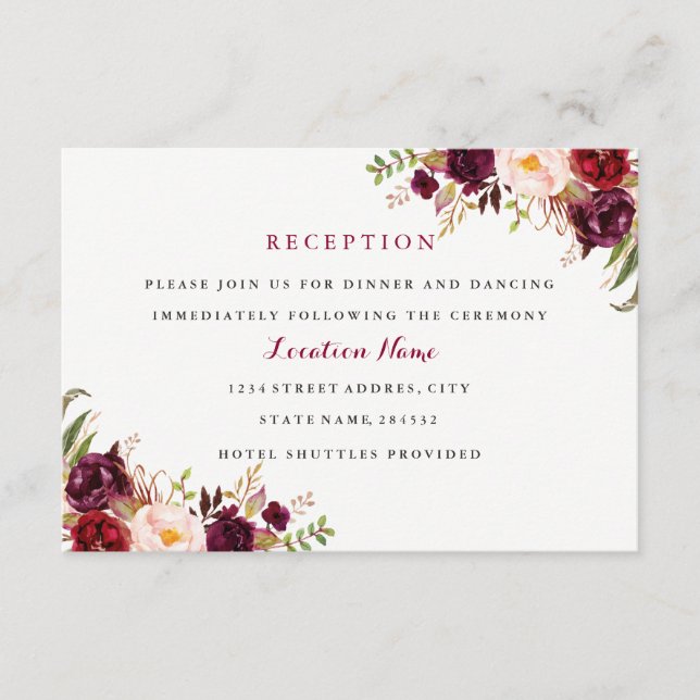 Tarjeta de recepción de bodas de boda con flores d (Anverso)