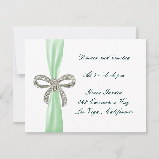 Tarjeta de recepción de bodas de diamante verde (Anverso)