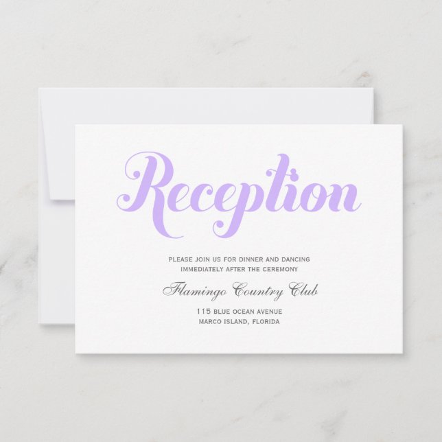 Tarjeta de recepción de bodas de lavanda (Anverso)