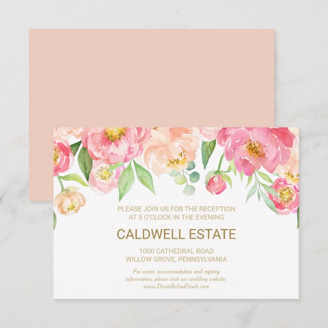 Tarjeta de recepción de bodas de peach y peony (Anverso / Reverso)